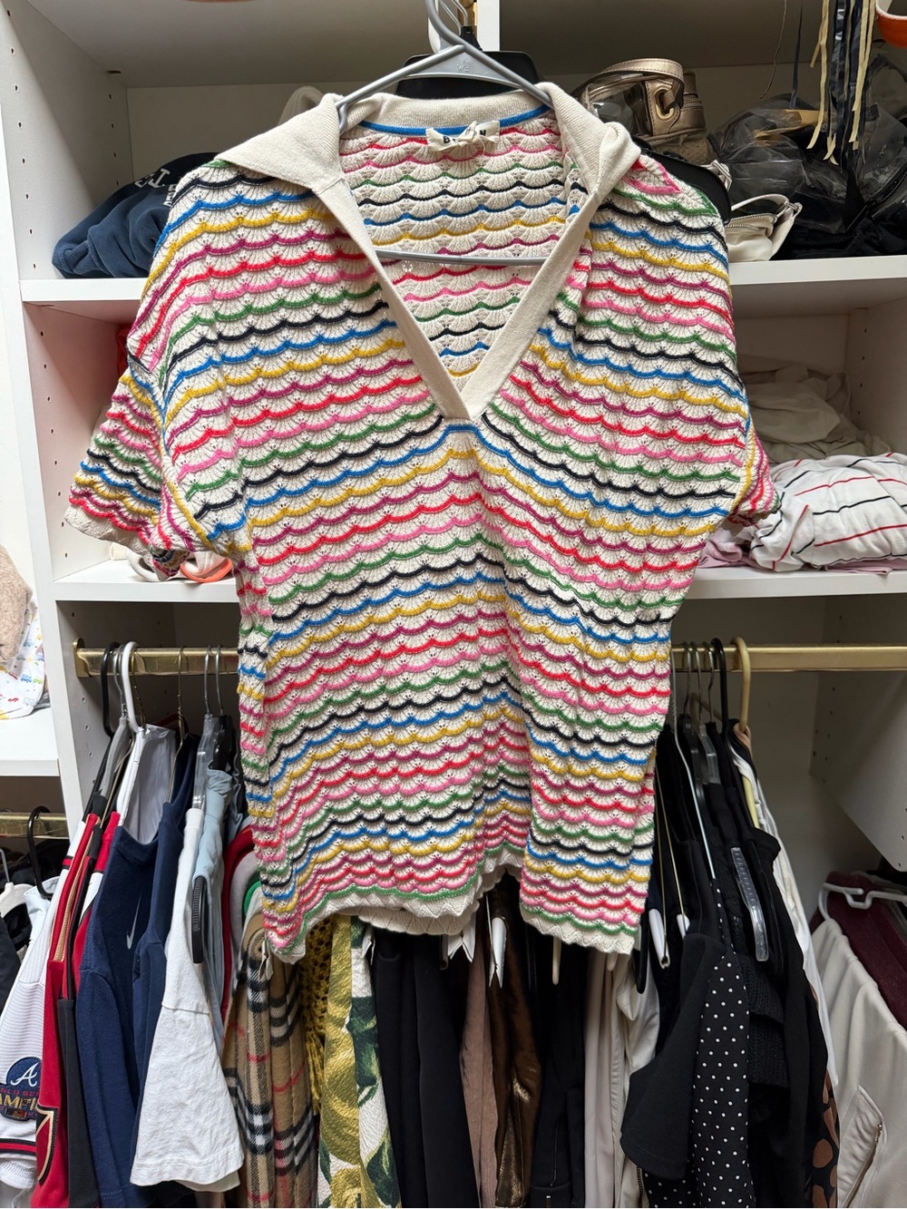 Boden Scallop Stripe Collared Henley Jumper